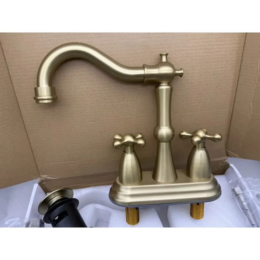 Cross Handles Centerset Bathroom Faucet For Sink 3 Hole w/Overflow Pop Up Drain